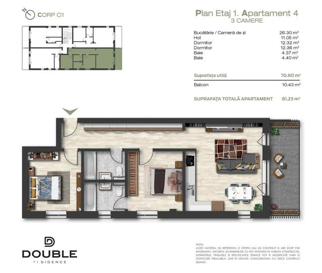 Apartament cu 3 camere în Unirii