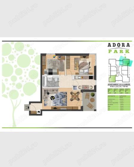 Apartament decomandat cu 3 camere + parcare , Adora Park Arad - comision 0 - 10