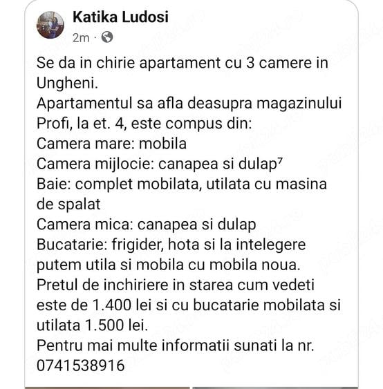 Apartament cu 3 camere semidecomandat în Central