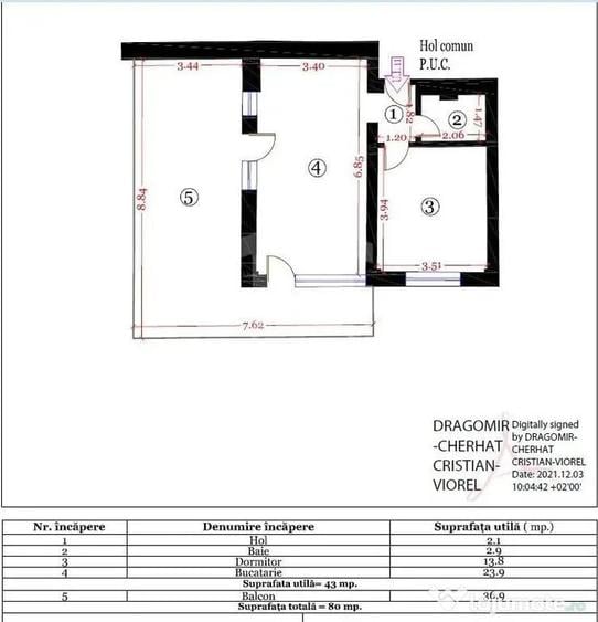 Apartament cu 2 camere semidecomandat în Piața