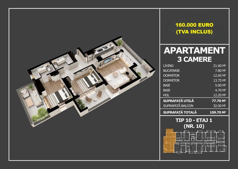 Apartament 3 camere 110 mp | Nou | Finalizare 2026 | Popești Leordeni - 1