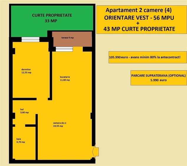 Apartament 2 camere nou, vanzare in Iasi Valea Lupului, curte proprie - 2
