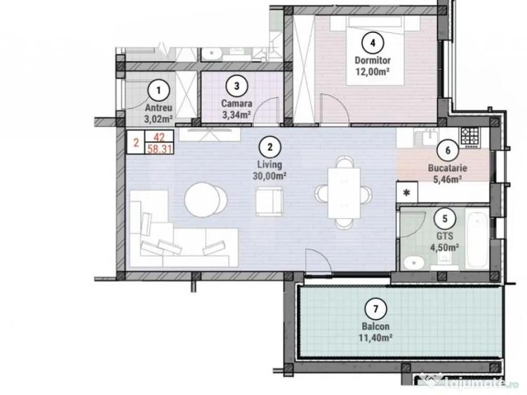Apartament cu 2 camere 58 mp utili + balcon 11 mp, Mo?ni?a - 1
