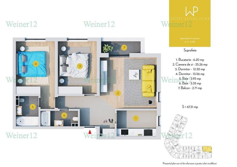 Apartament cu 3 camere decomandat în Vest