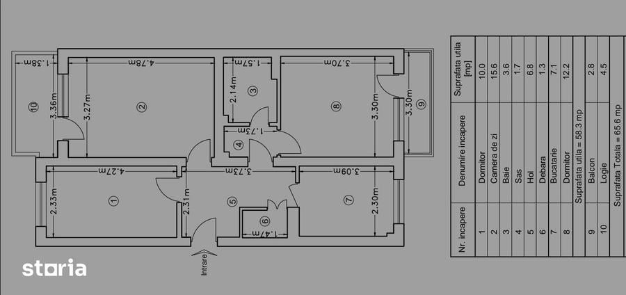 Apartament cu 3 camere decomandat în Podu Roș