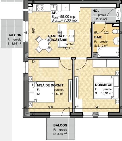 Apartament cu 3 camere semidecomandat în Apahida