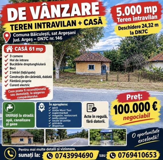 Casă cu 3 camere în Băiculești