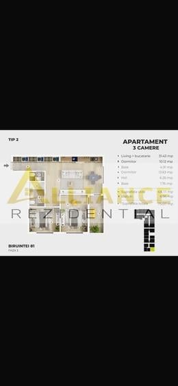 Apartament cu 3 camere decomandat în Central
