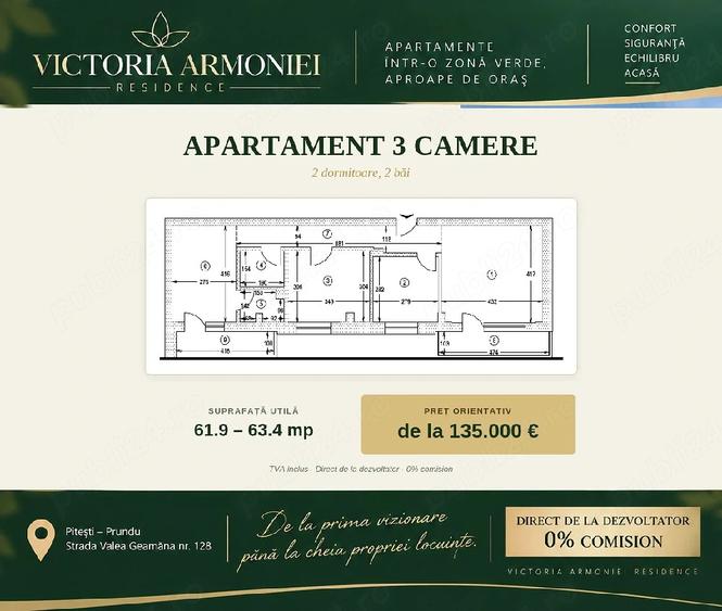 Apartament cu 3 camere semidecomandat în Prundu