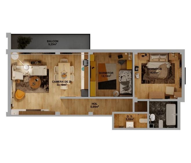 Apartament cu 3 camere în Făcăi
