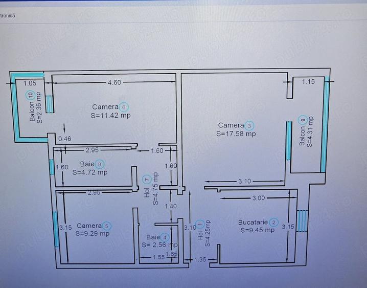 Apartament cu 3 camere decomandat în Aradului