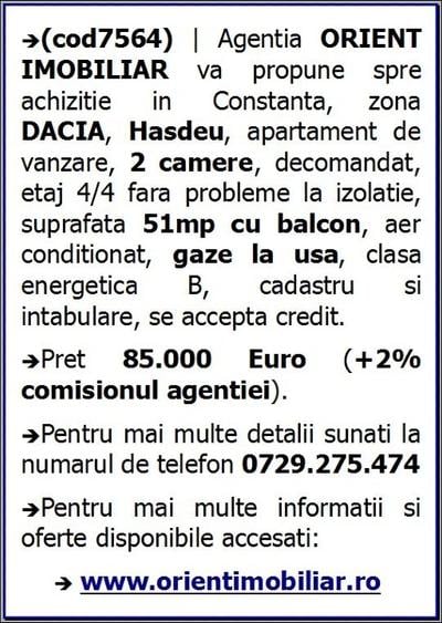 Apartament cu 2 camere decomandat în Dacia