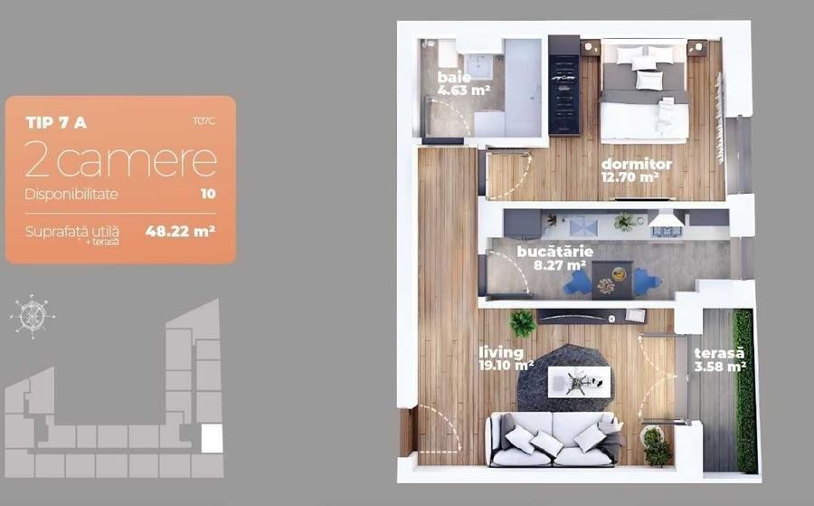 Apartament cu 2 camere semidecomandat, mobilat în Titan