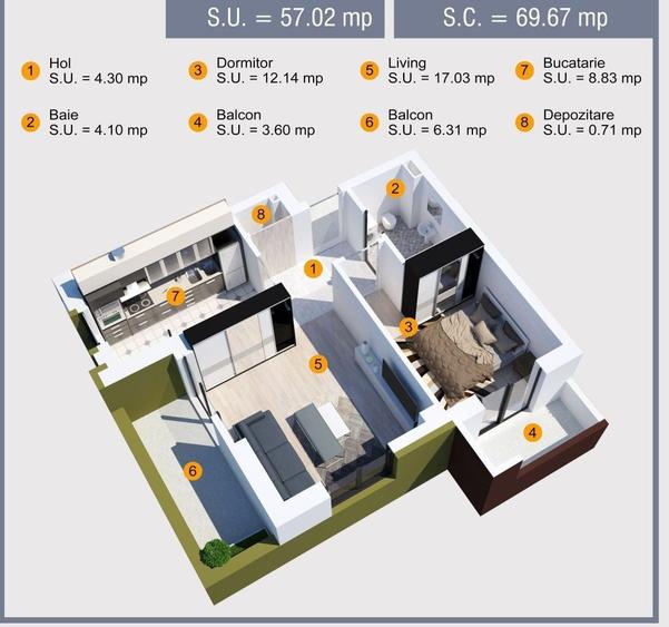Apartament cu 2 camere decomandat în Valea Ialomiței