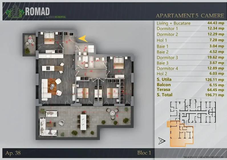 Apartament cu 5 camere semidecomandat în Titan