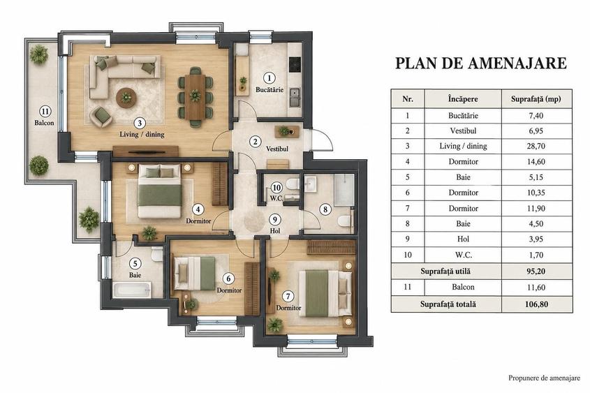 Apartament cu 4 camere decomandat, mobilat în Herăstrău