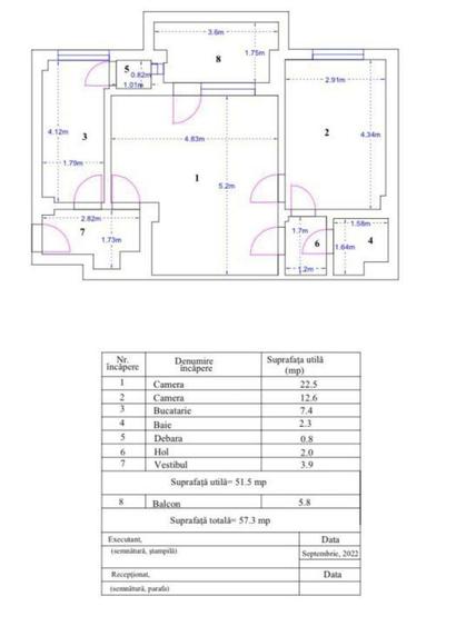 Apartament cu 2 camere semidecomandat, mobilat în Magheru