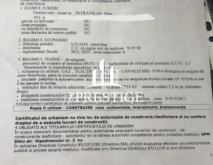 Teren Construcții intravilan de 960 mp, în Daia