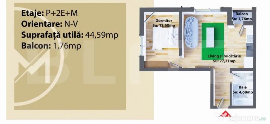Apartament cu 2 camere decomandat în Central