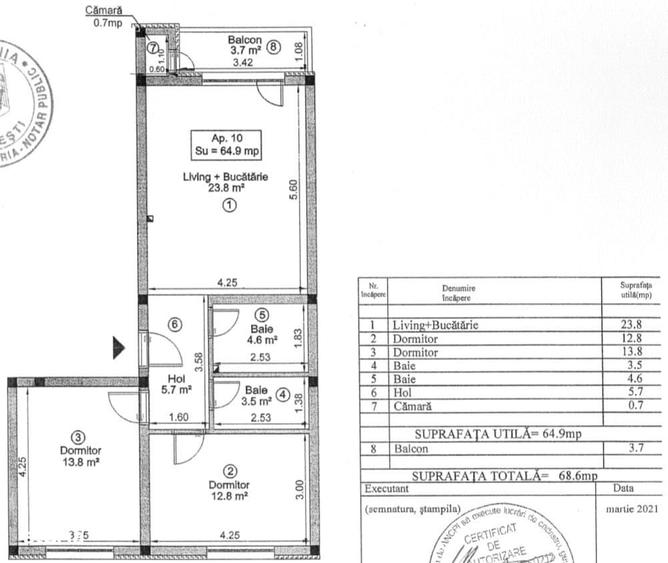 Apartament cu 3 camere, mobilat în Florești
