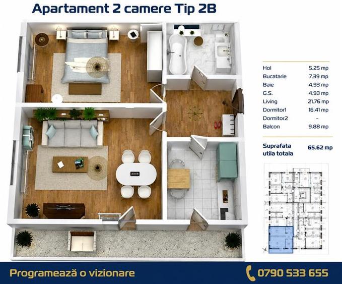 Apartament cu 2 camere decomandat în C5