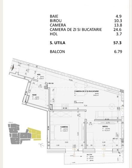 Apartament 3 camere bloc nou, mp 57,3 utili cu 6,79 balcon, zona Centr - 1