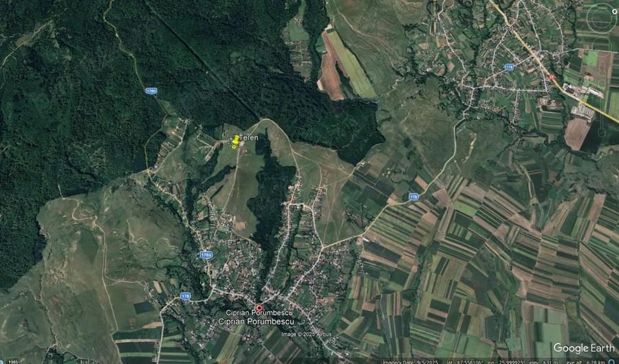 Teren de 1000 mp, în Ciprian Porumbescu
