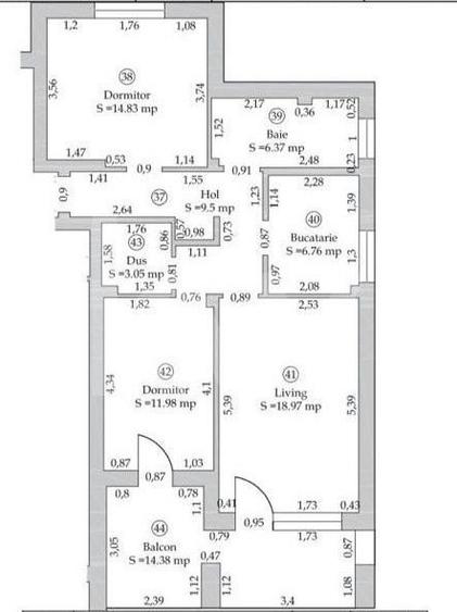 Apartament cu 3 camere în Cristian