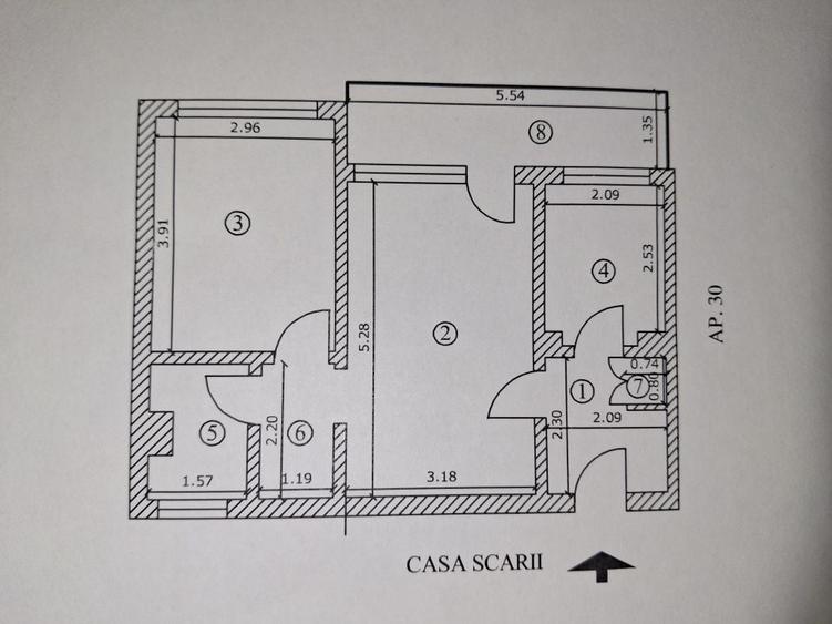 Apartament cu 2 camere semidecomandat în Micro 5