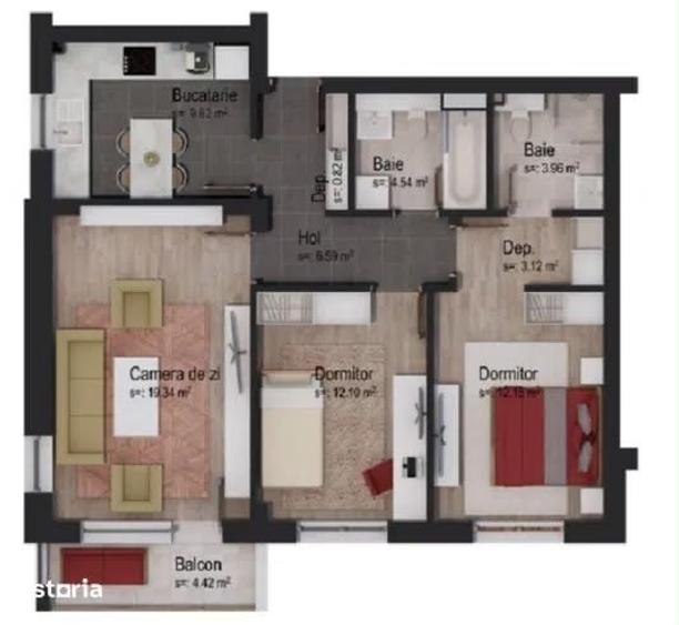 Apartament cu 2 camere decomandat în Exterior Vest