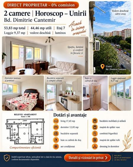 DIRECT PROPRIETAR 0% comision 2 camere | Horoscop Unirii | Bd. Dimitrie Cantemir - 6