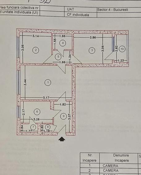 Apartament cu 3 camere semidecomandat în Central