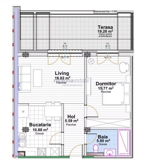 Apartament cu 2 camere în Nord