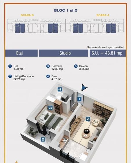 Apartament cu 2 camere decomandat în Chiajna