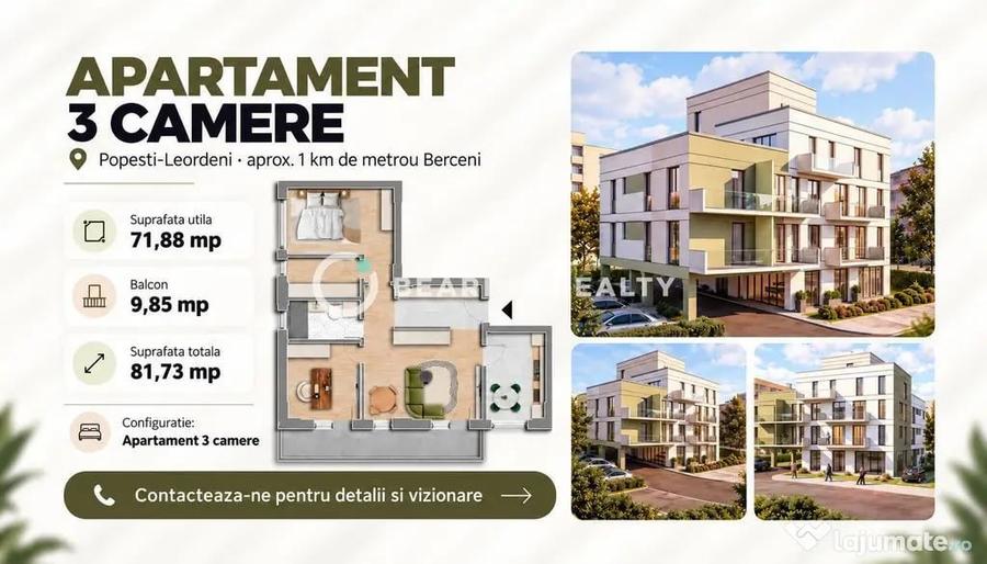 Apartament cu 3 camere semidecomandat în Central