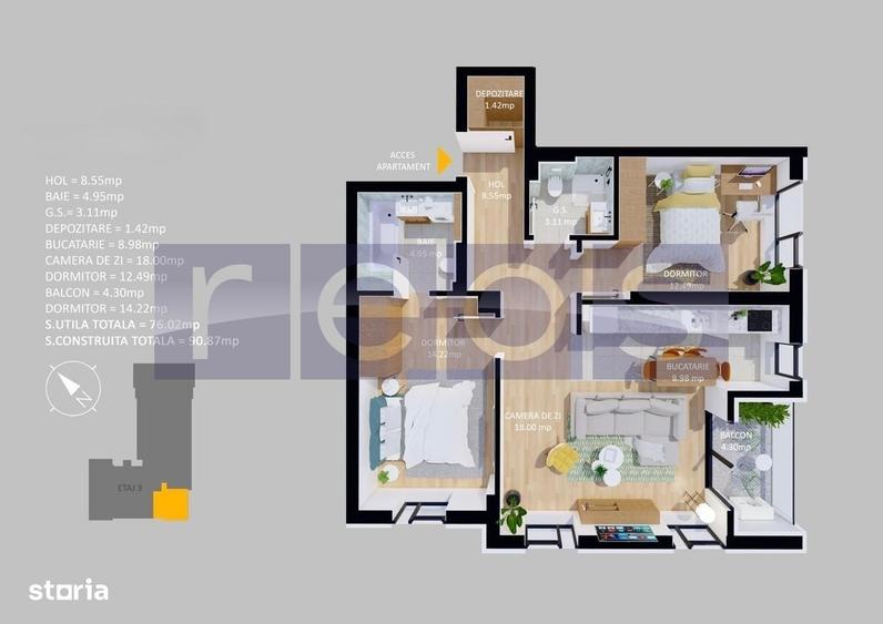 Apartament cu 3 camere în Central