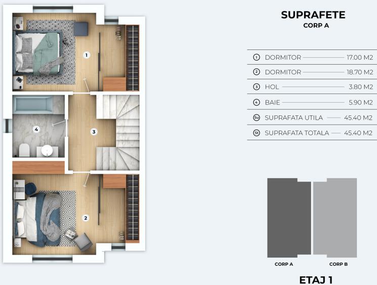 Duplex cu 4 camere cu Canalizare în Otopeni