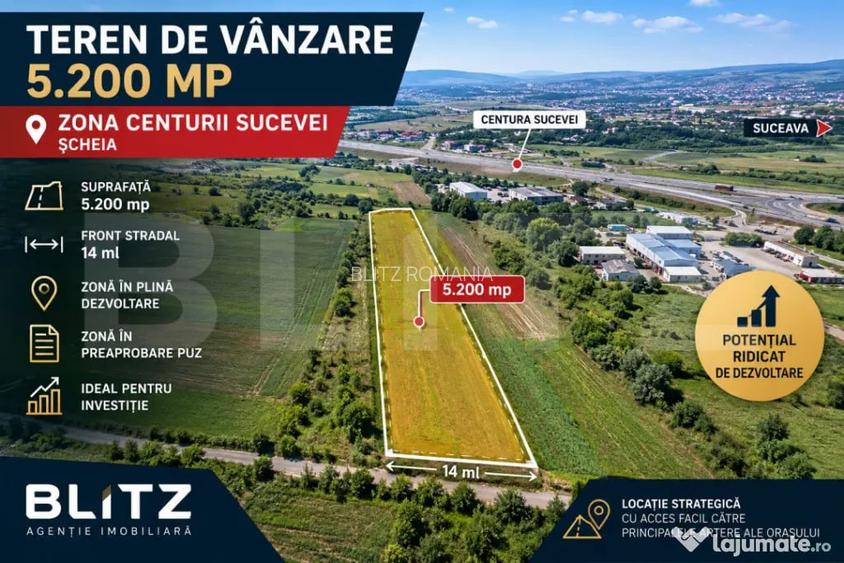 Teren extravilan , 5200 mp , investitie , zona centurii Sche - Suceava (Suceava)