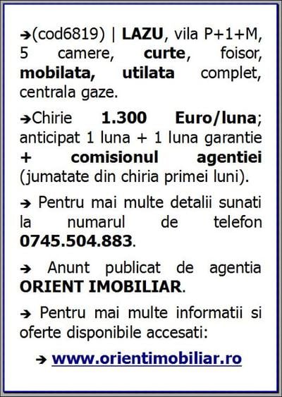 Lazu, vila, mobilata, gaze, inchirieri - 10