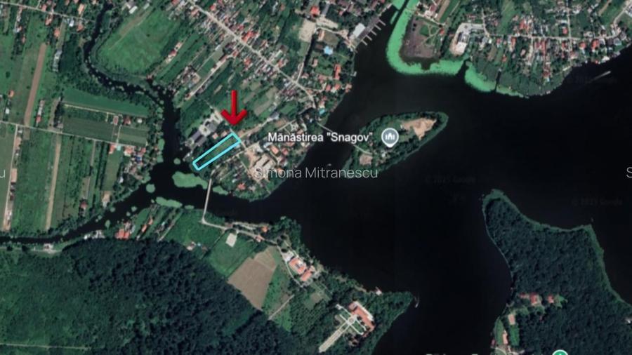 Teren Manastirea Snagov. Deschidere lac 22 m. Front stradal 30 metri.