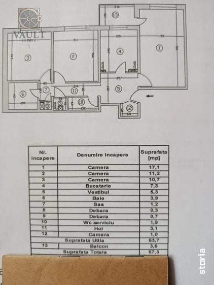 APARTAMENT 3 CAMERE-RAHOVA-CENTRALA-ETAJ-2/8-DECOMANDAT-2 BAI - 1
