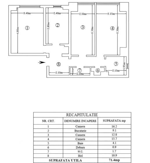 Apartament cu 3 camere decomandat în Frumoasa
