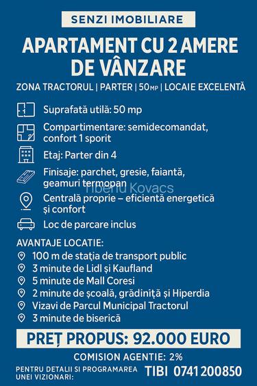Apartament cu 2 camere semidecomandat în Tractorul