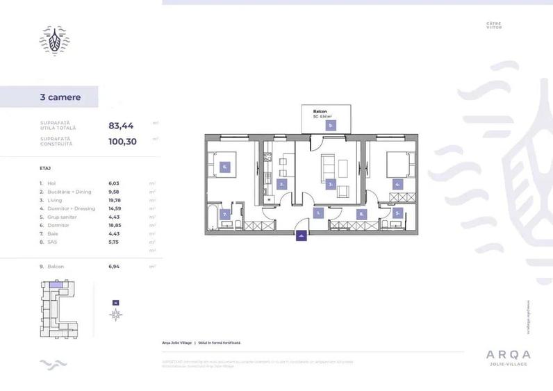 Arqa Jolie Ville - Iancu Nicolae | 3 Camere | Centrala | Balcon | Parcare | - 6