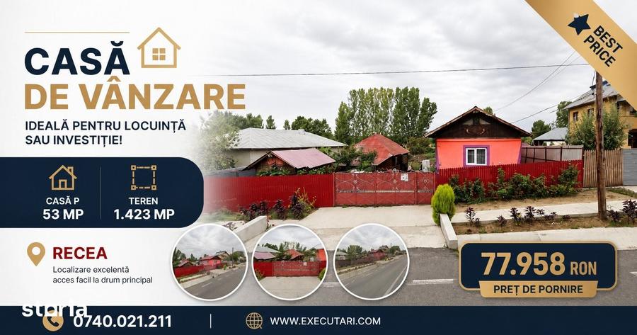 Casă cu 2 camere cu Teren 1423 Mp în Recea