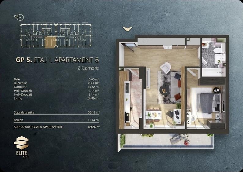 Apartament cu 2 camere decomandat în Central