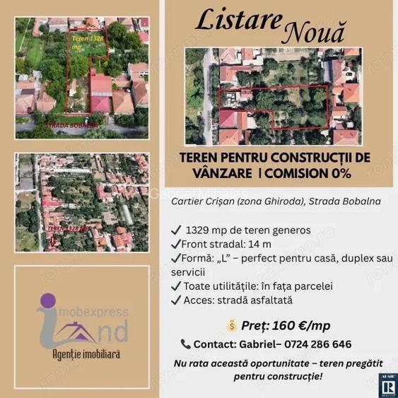 Comision 0% -Teren de constructii de vanzare Timisoara, zona Ghiroda.