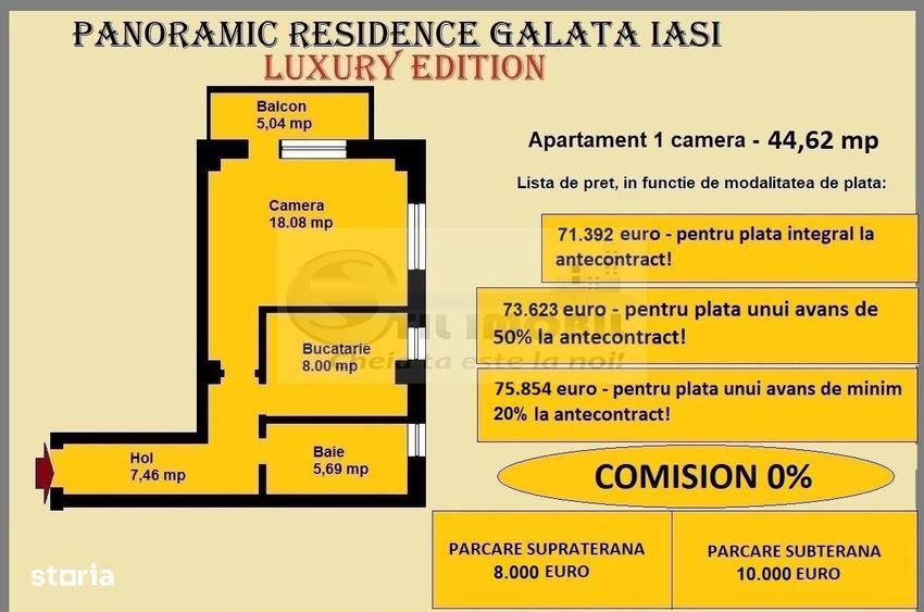 Apartament 1 camera de vanzare in Iasi, Galata, 44,62 mp, baie cu geam - 2