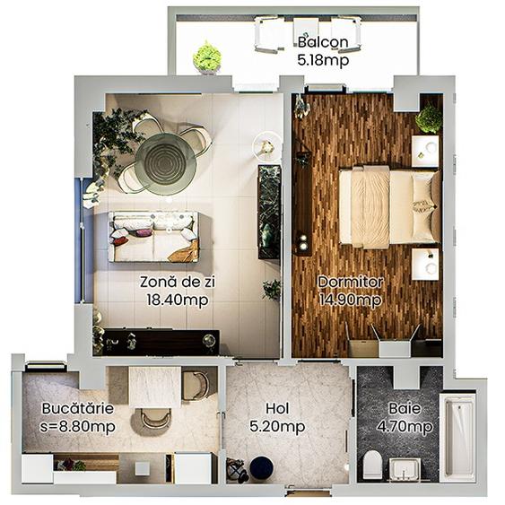 BLOC NOU apartament cu 2 camere 57.18m² de vanzare, ZONA CENTRALA Podu Ros- Bld. - 2