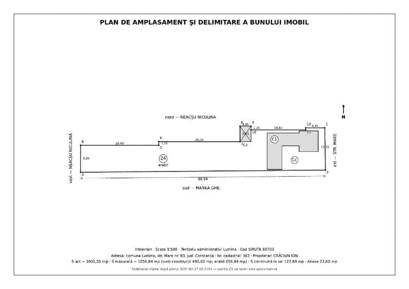 Teren Construcții intravilan de 1056 mp, în Lumina